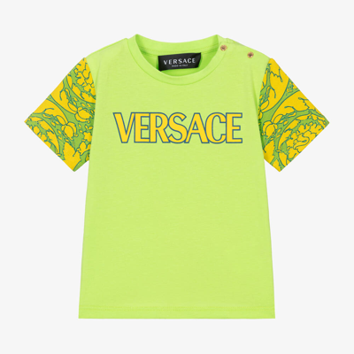 Shop Versace Green Cotton Barocco Sleeve Baby T-shirt