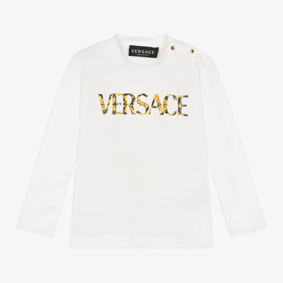 Shop Versace White & Gold Cotton Barocco Top