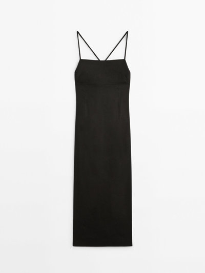 Massimo Dutti Linen Blend Midi Dress With Straps At The Back In Black |  ModeSens