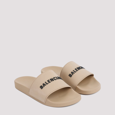 Shop Balenciaga Pool Slide Logo Shoes In Nude & Neutrals