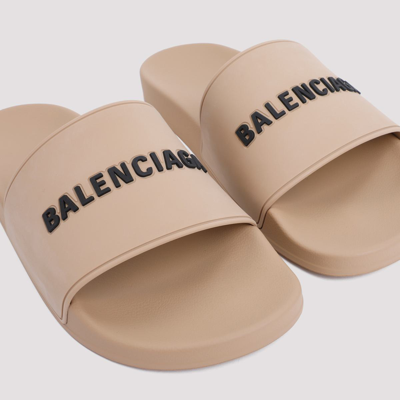 Shop Balenciaga Pool Slide Logo Shoes In Nude & Neutrals