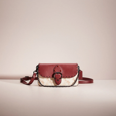 Shop Coach Restored Beat Crossbody Clutch With Horse And Carriage Print In Pewter/chalk Wine