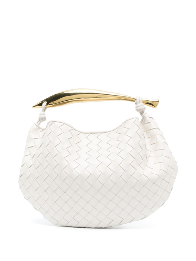 Shop Bottega Veneta White Sardine Leather Top Handle Bag In Neutrals