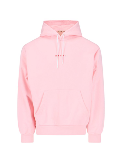 Shop Marni Logo Printed Drawstring Hoodie In Pink