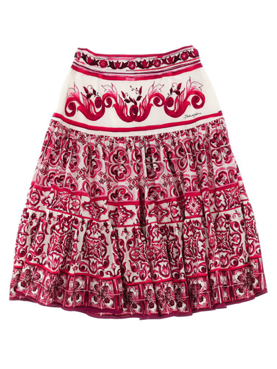 Shop Dolce & Gabbana Kids Majolica Printed Flared Pleated Skirt In Pink