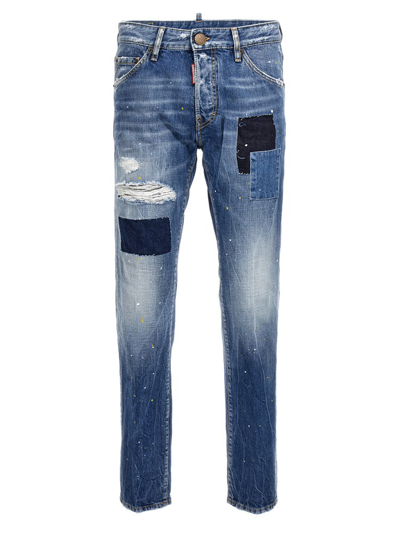Shop Dsquared2 Patchwork Logo Detailed Jeans In Blue