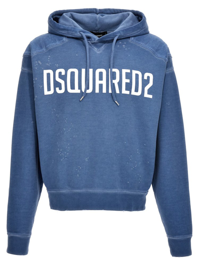 Shop Dsquared2 Logo Printed Drawstring Hoodie In Blue