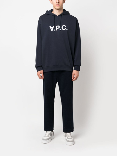 Apc A.p.c. Milo Hoodie With Flocked Logo Print In Blue