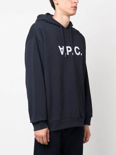 Apc A.p.c. Milo Hoodie With Flocked Logo Print In Blue