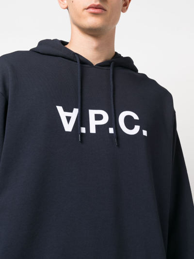 Apc A.p.c. Milo Hoodie With Flocked Logo Print In Blue