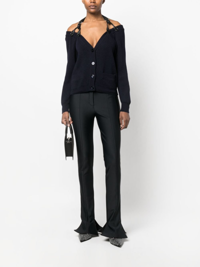 Shop Moschino Suspender-strap Off-shoulder Cardigan In Blue