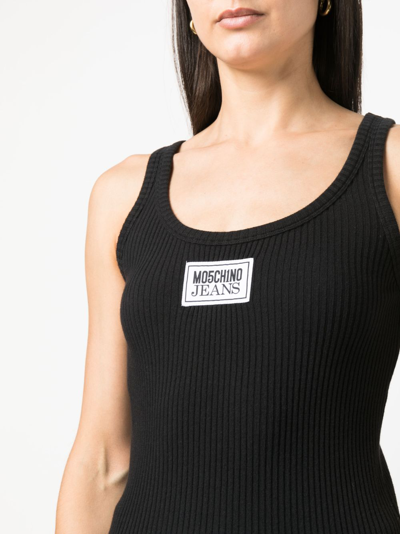 Shop Moschino Logo-patch Ribbed-knit Top In Black