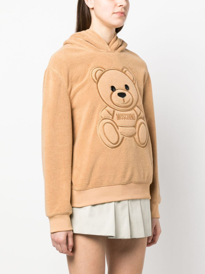 Shop Moschino Teddy Bear-motif Cotton Hoodie In Brown