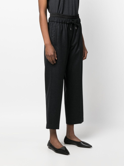 Shop Brunello Cucinelli Elasticated-waist Cropped Wool Trousers In Black