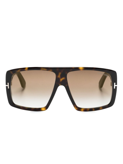 Shop Tom Ford Raven Tortoiseshell-effect Oversize-frame Sunglasses In Brown