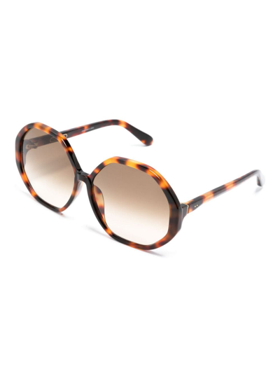 Shop Linda Farrow Paloma Tortoiseshell-effect Hexagonal-frame Sunglasses In Brown