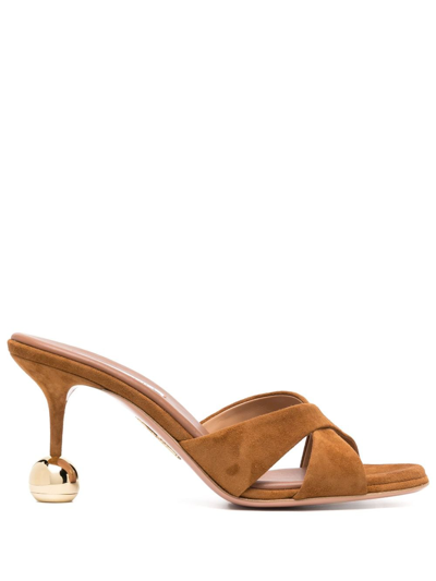 Shop Aquazzura Yes Darling 90mm Leather Mules In Brown