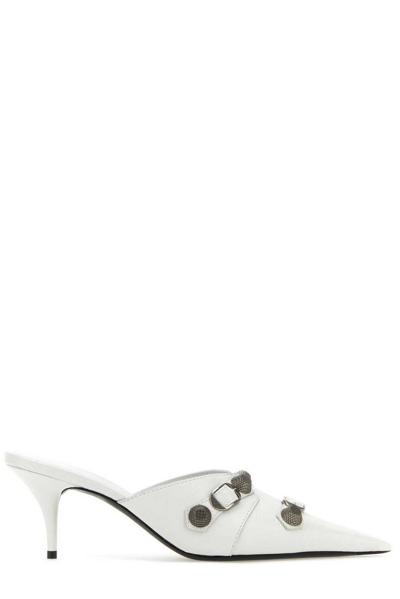 Shop Balenciaga Cagole Pointed Toe Mules In White