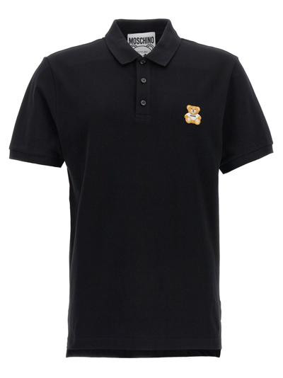Shop Moschino Teddy Bear Patch Polo Shirt In Black