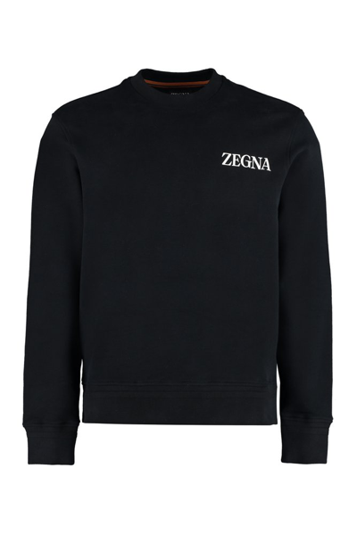 Shop Ermenegildo Zegna Logo Embroidered Crewneck Sweatshirt In Black