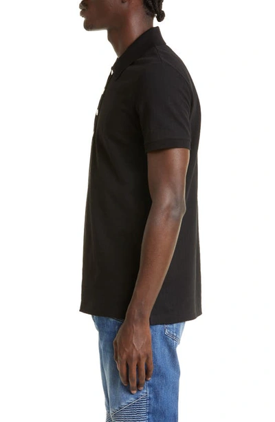Shop Balmain Monogram Jacquard Stretch Cotton Polo In 0pa - Black