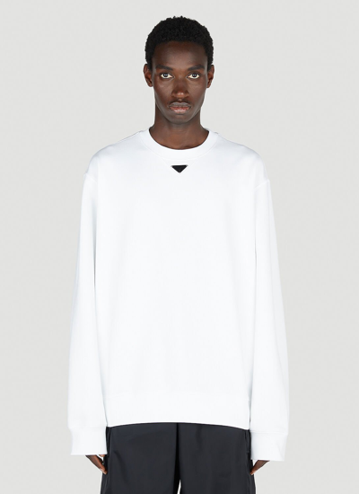 Shop Prada Cotton Logo Plaque Sweatshirt In White