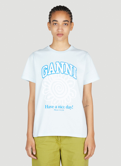 Shop Ganni Have A Nice Day T-shirt In Blue