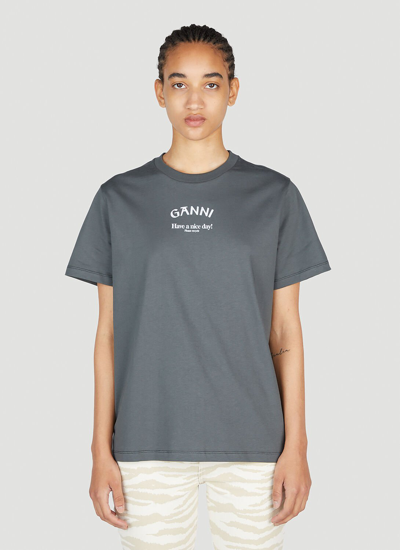 Shop Ganni Have A Nice Day T-shirt In Grey