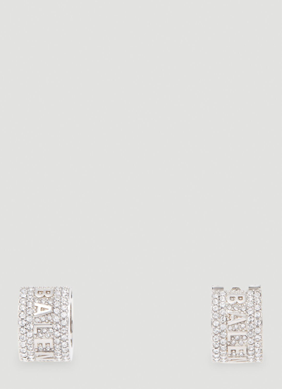 Shop Balenciaga Xl Logo Hoop Earrings In Silver