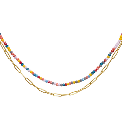 Shop Adornia Multi Color Bead And Paper Clip Chain Double Necklace Gold