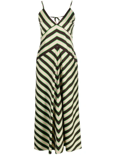 Msgm Chevron-print Rear-tie Dress In Beige