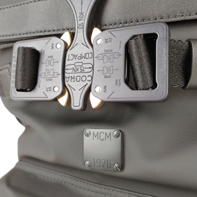 Shop Mcm Women's Black Canvas Nylon Medium Roll Top Backpack