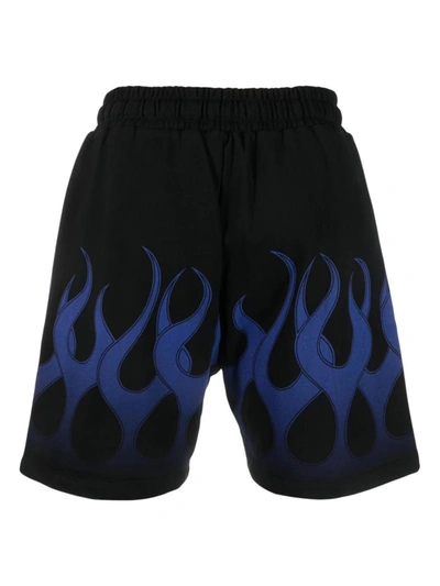 Shop Vision Of Super Shorts With Blue Flames In Black