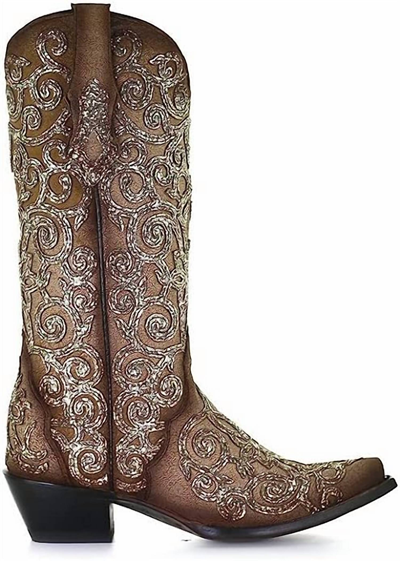 Shop Corral Glitter Embroidery Boot In Brown