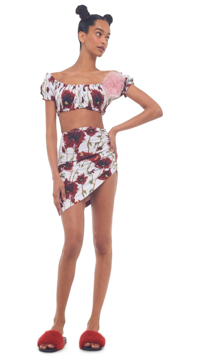 Shop Norma Kamali Side Drape Mini Skirt In White Poppy In Multi