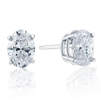 Pompeii3 2.37 Ct Lab Grown Oval Diamond Studs 14k White Gold Earrings In Multi