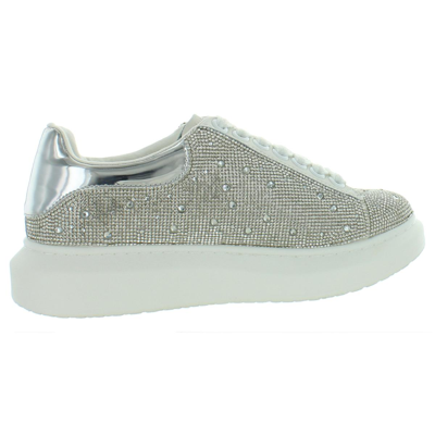 Shop Steve Madden Glimmer-r Womens Rhinestone Lace-up Fashion Sneakers In Silver