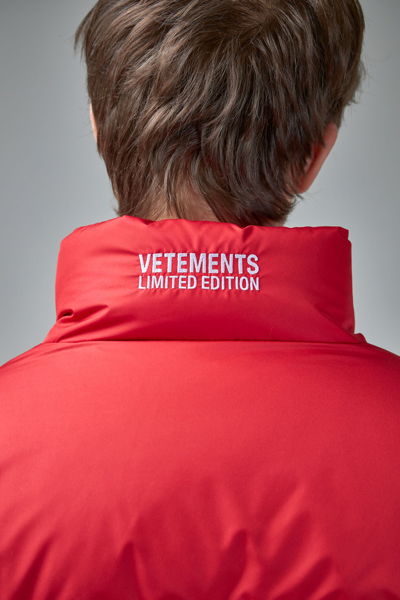Shop Vetements Hot Pink Logo Puffer Jacket