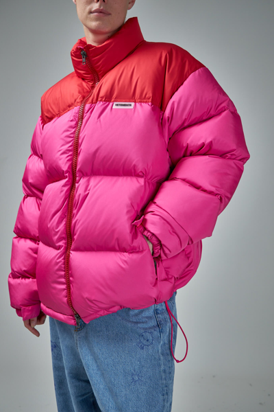 Shop Vetements Hot Pink Logo Puffer Jacket