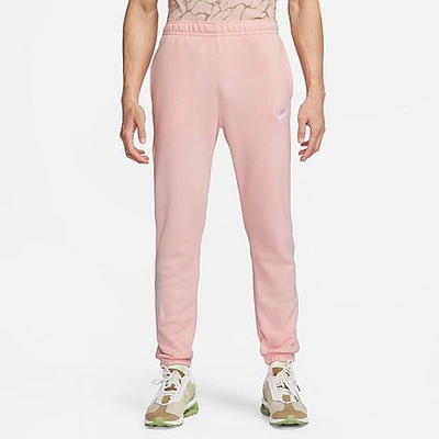Shop Nike Men's Sportswear Club Jersey Jogger Pants In Pink Bloom/pink Bloom/white