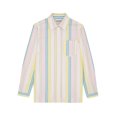 Shop Ganni Striped Cotton-poplin Shirt In Multicoloured