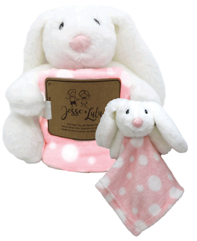 Shop Jesse & Lulu Baby Girls Plush Toy With Blanket And Nunu, 3 Piece Set In Pink Bunny
