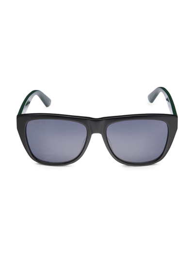 Shop Gucci Men's Web 57mm Sunglasses In Black Grey
