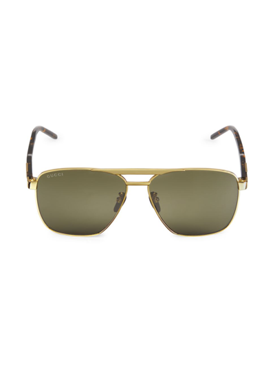 Shop Gucci Men's 58mm Sophisticated Combi Aviator Sunglasses In Gold Black