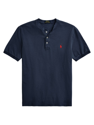 Shop Polo Ralph Lauren Men's Featherweight Mesh Short-sleeve Henley In Aviator Navy