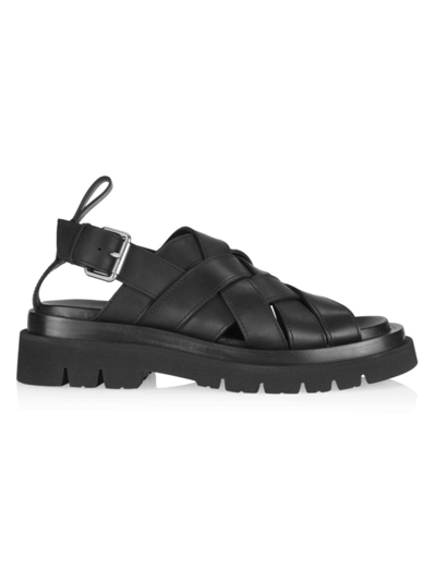 Shop Bottega Veneta Men's Leather Lug-sole Slingback Sandals In Black