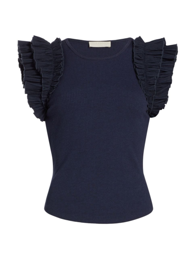 Shop Ulla Johnson Women's Lilo Ruffle-shoulder Knit Top In Midnight