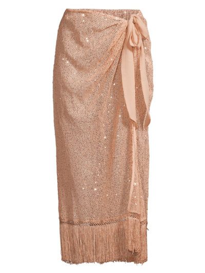 Shop Ramy Brook Women's Natalia Sequin & Fringe Sarong In Rose Gold