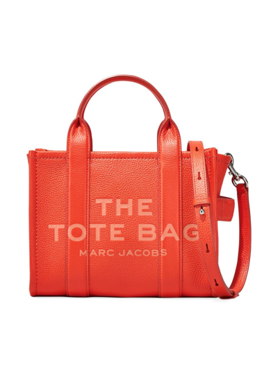 Shop Marc Jacobs Women's The Leather Small Tote In Electric Orange