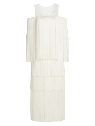 Shop Silvia Tcherassi Women's Chandon Tiered Fringe Maxi Dress In White Fringe